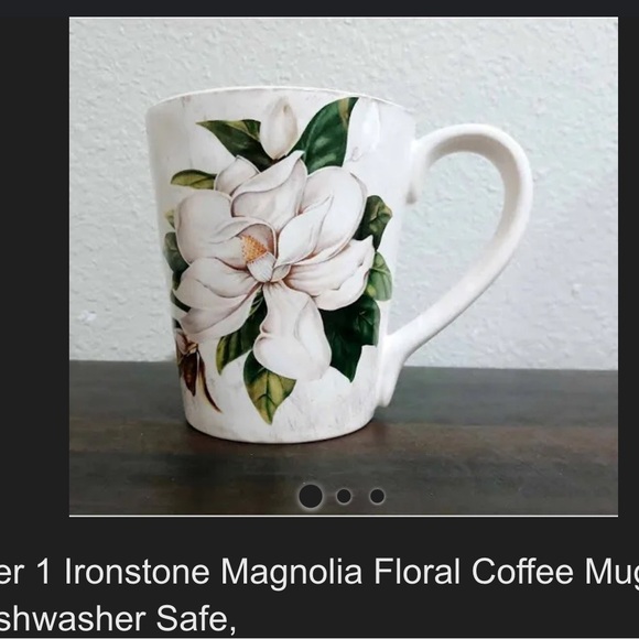 Set Pier 1 Ironstone Magnolia Floral Coffee Mug. Dishwasher Safe, 4.5’ - Picture 3 of 5